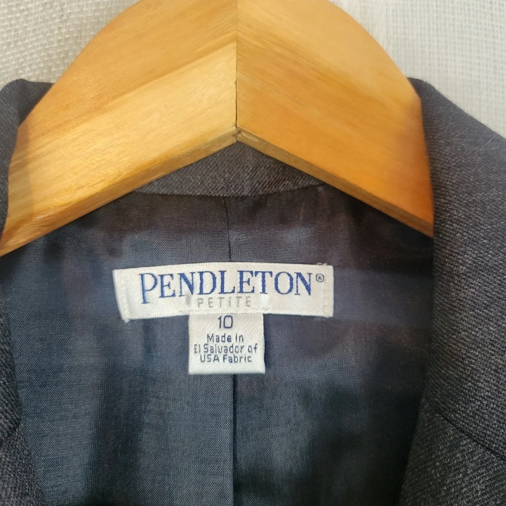 Vintage‎ Pendleton 100% Virgin Wool Blazer Suit Jacket Gray Size 10 Petite - Picture 3 of 10